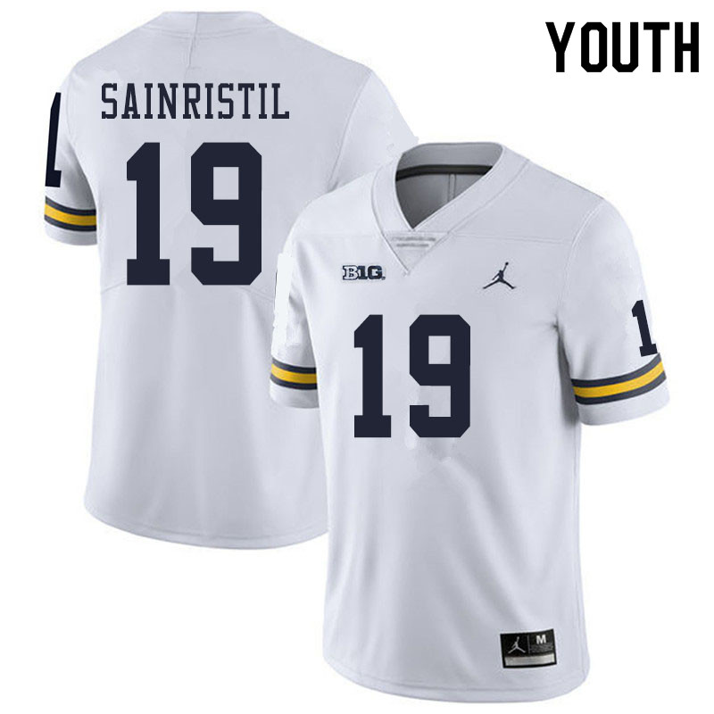 Youth #19 Mike Sainristil Michigan Wolverines College Football Jerseys Sale-White